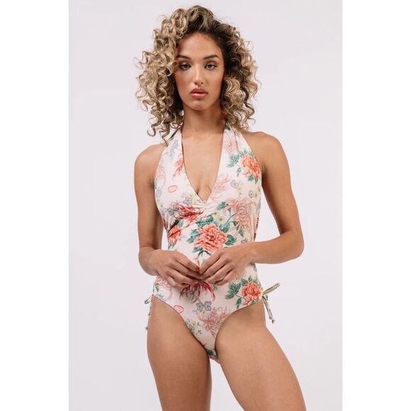 Free People x HAH In A Ruche Printed Deep V Reversible One Piece Swimsuit - Picture 1 of 16
